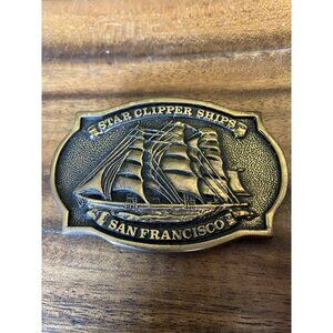 Vintage BTS Brass Star Clipper Ships San Francisco California Belt Buckle USA